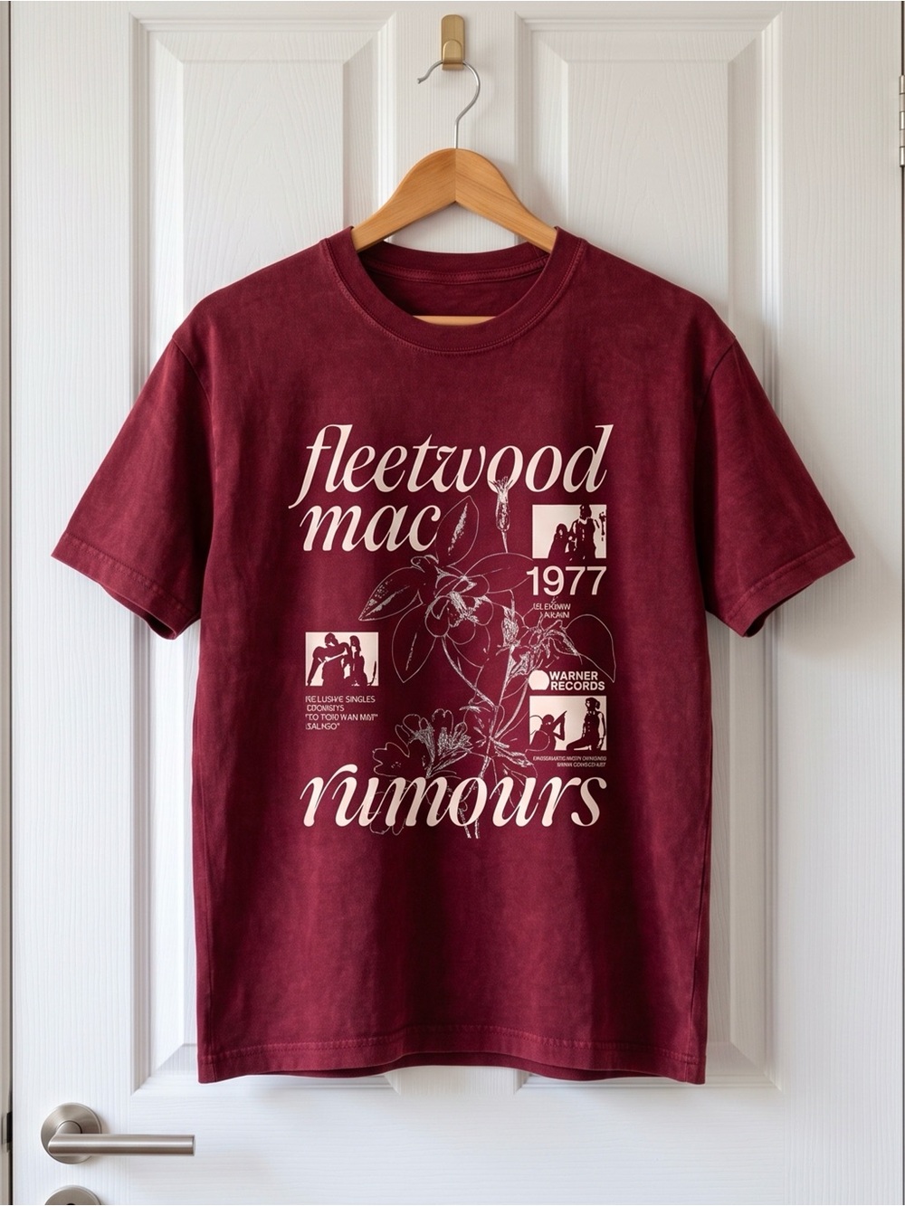 Fleetwood Mac Rumours 1977 Botanical Line Art Red T-Shirt